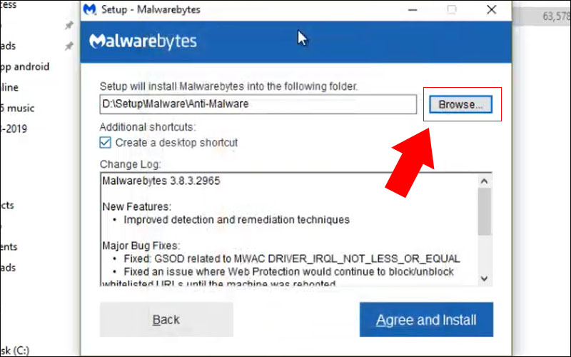 Tìm vị trí muốn cài đặt Malwarebytes Anti-Malware